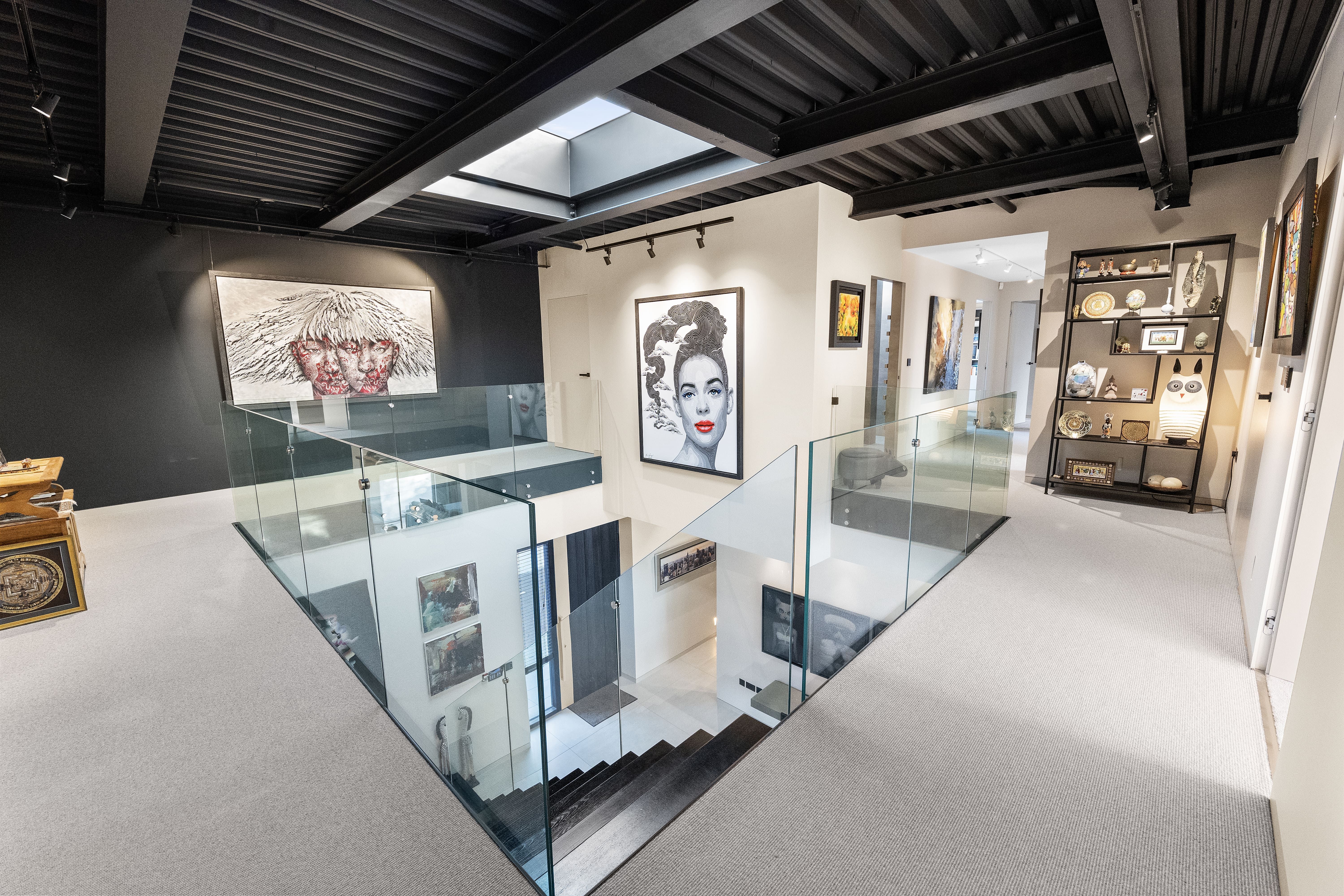 Galleried landing under a skylight in a contemporary home